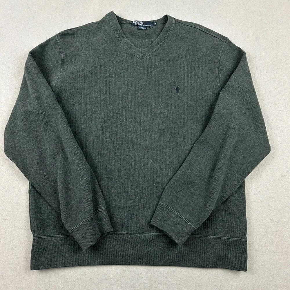 Vintage Polo Ralph Lauren Sweater Men Large Gray Crewneck Pullover Pony Cotton *
